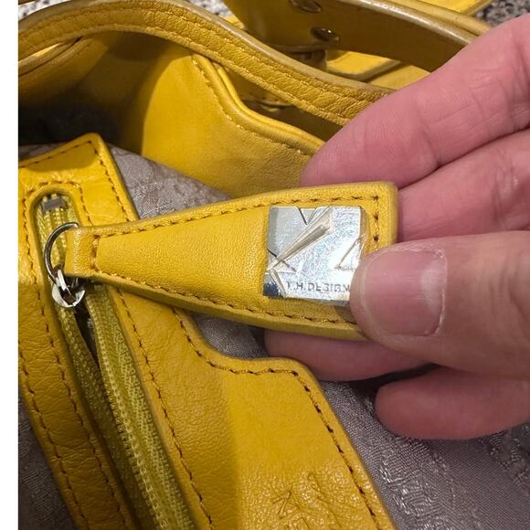 KH Design Pebbled Leather Saffron Yellow Slouchy Messenger Hobo Bag Indie Sleaze - Picture 2 of 13